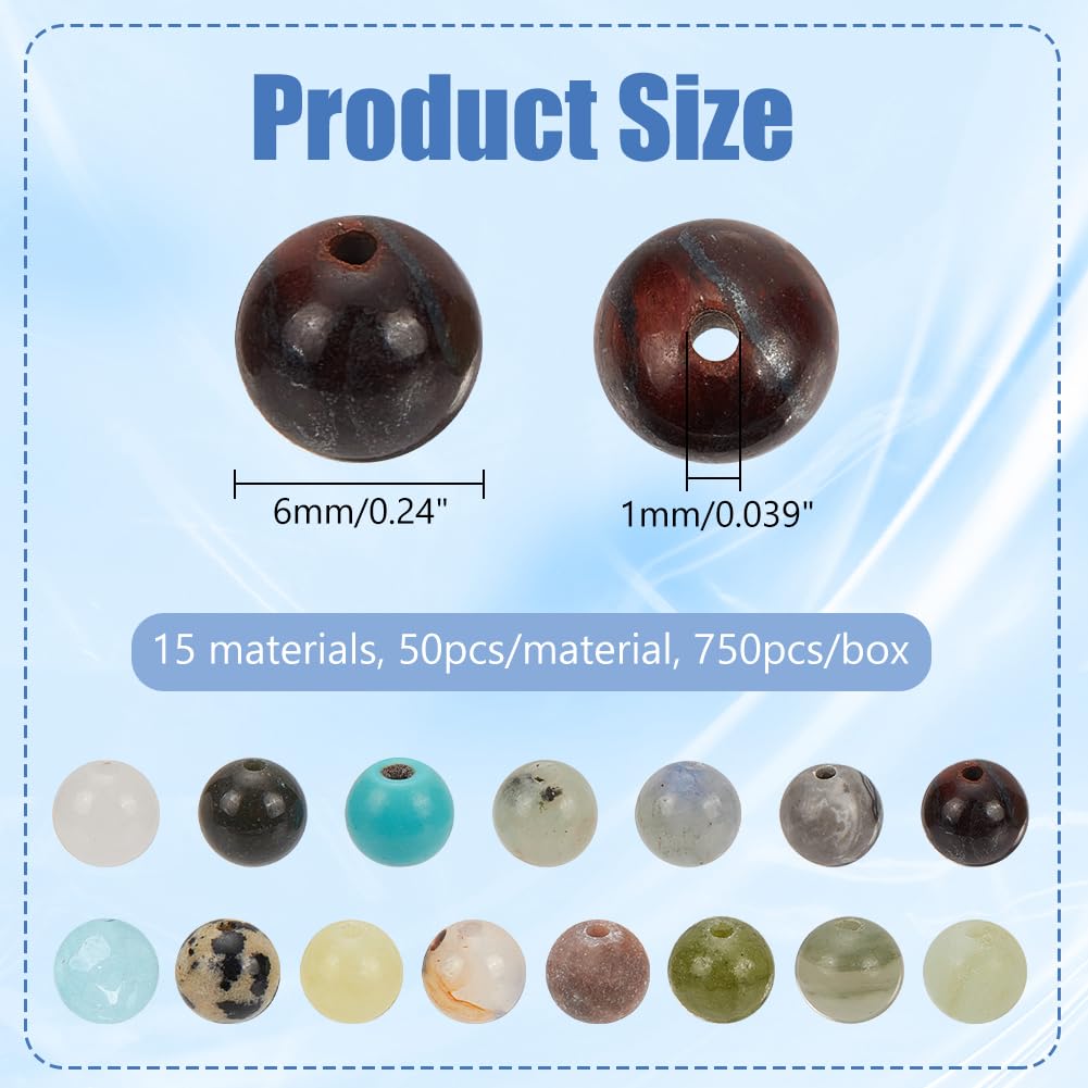 OLYCRAFT 50 stuks groot gat natuursteen kralen willekeurige ronde losse edelstenen 2mm gat kralen diverse grote stenen voor doe-het-zelf ketting en bedelarmband sieraden maken