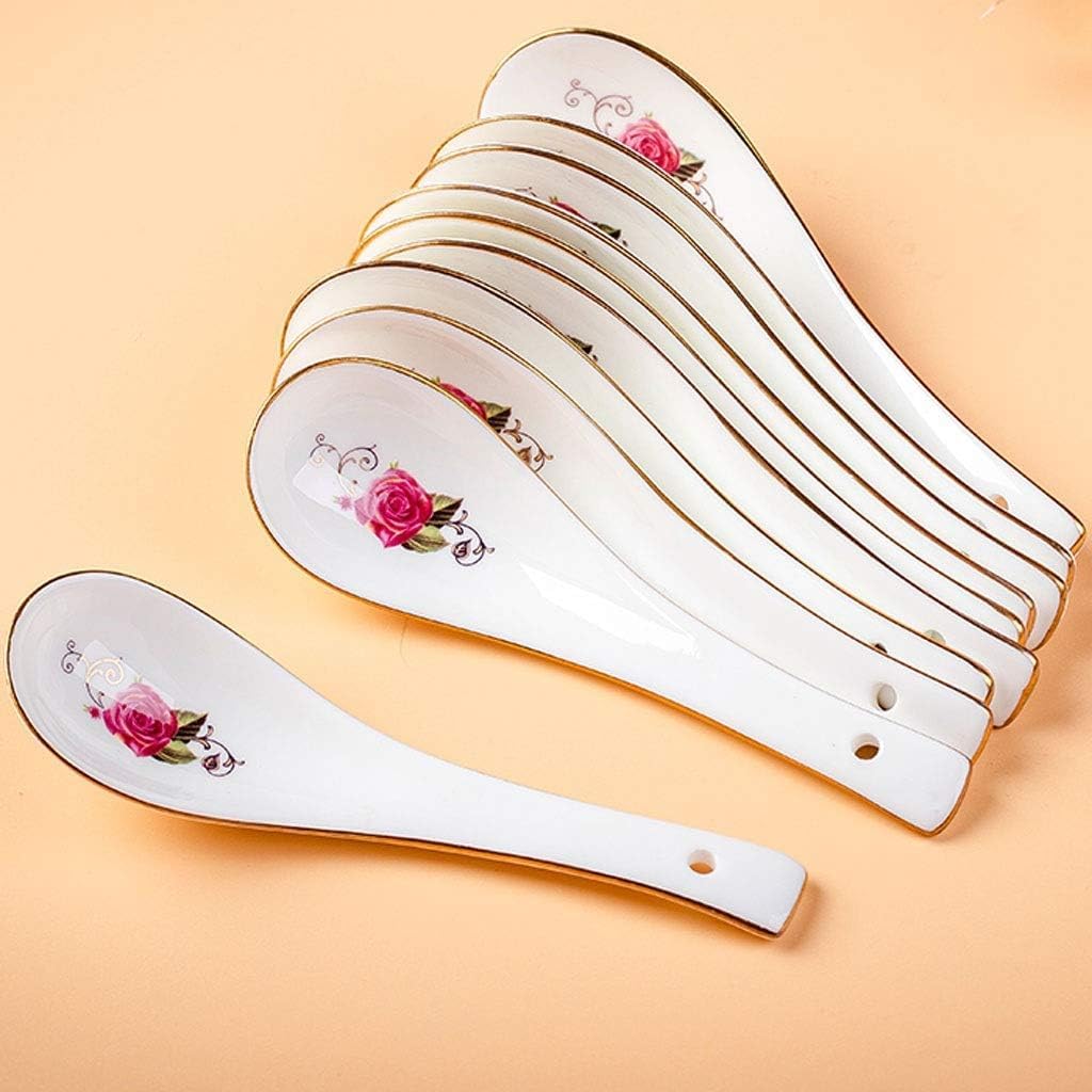 Chińskie łyżki do zupy, łyżki do zupy zestaw łyżek ceramicznych wysokiej klasy łyżka do zupy do użytku domowego 10 sztuk łyżka do zupy z porcelany kostnej 5,3 cala długie łyżki stołowe