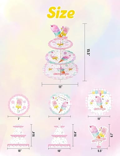 Vista 2 de WERNNSAI Soporte para cupcakes de helado – Decoración de fiesta de cumpleaños de helado para niñas y niños, soporte para cupcakes de paletas dulces