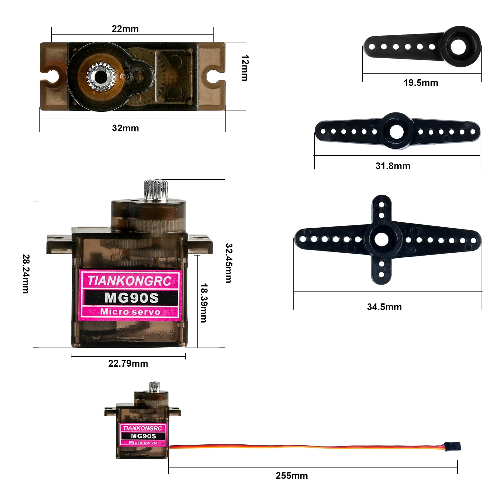 Miuzei Micro Servo Metal Gear 90 9G Rc Motor Direction pour Arduino Set Hélicoptère, Bateau Volant, Voiture 1/10 1/8 Robot Aile Fixe Hélicoptère DIY