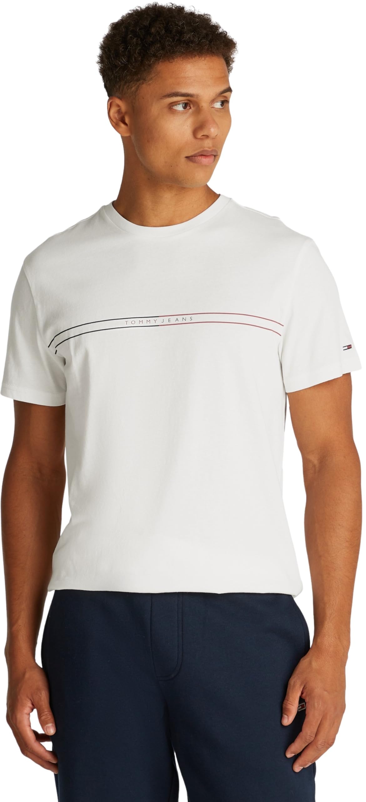 TOMMY JEANS Men’s Short Sleeve Slim Entry Graphic Cotton T-Shirt, White (Ecru), XXL