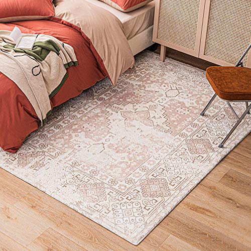 Carvapet Velvet Vintage Distressed Accent Area Rugs Moroccan Geometric Throw Rug Boho Chic Microfiber Soft Shag Runner For Bedside Laundry Kitchen Bathroom, Boho Beige, 2X6 Feet #TOP5