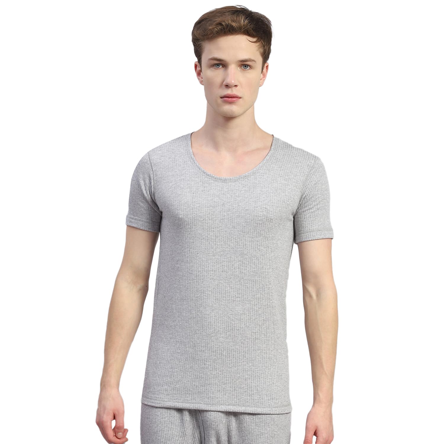 Mens Solid Round Neck Half Sleeve Thermal Vest (6240M2GR)-image-37