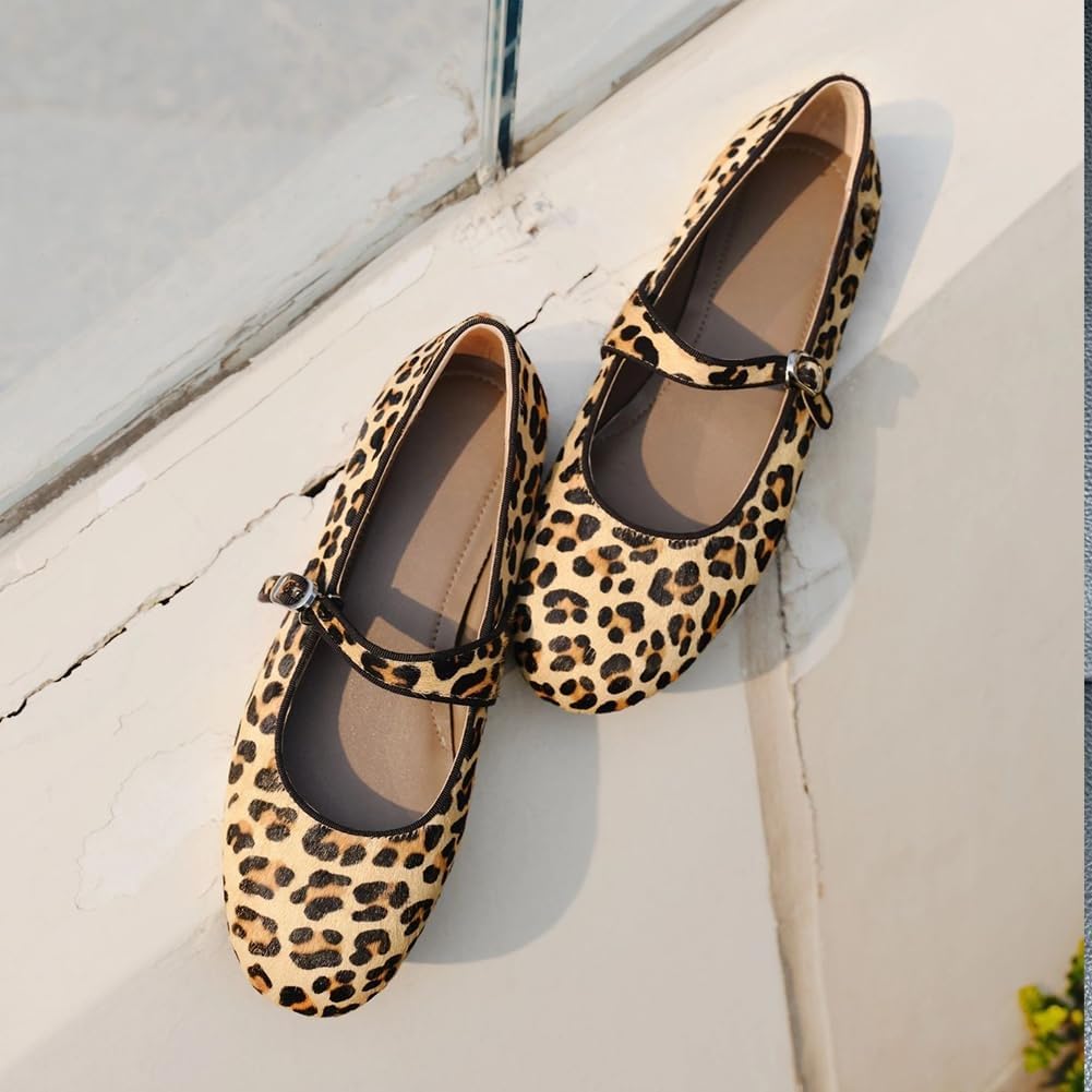 Leopard Flats for Women Mesh Flats Ballet Flats Mary Jane Flat Trendy Animal Print Slip-on for Casual Dressy