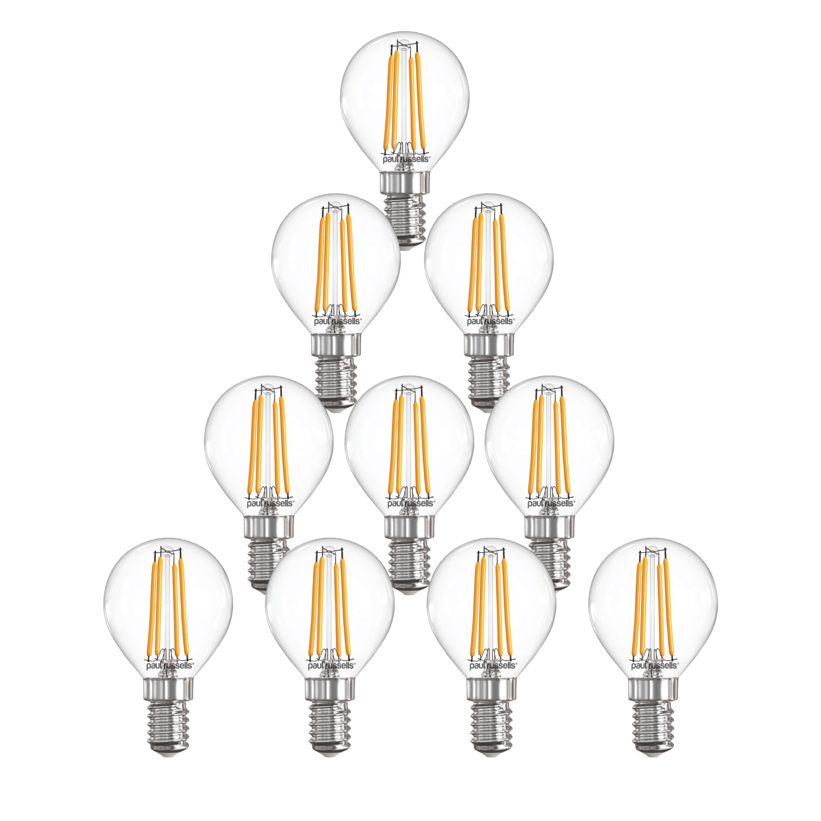 paul russells Dimmable Filament Golf Ball LED Bulbs, Small Edison Screw, E14, SES, 4.5Watt 470LM G45 40w Equivalent, Mini Globe 2700K Warm White, Energy Saving, Decorative Chandelier Lamps, Pack of 10