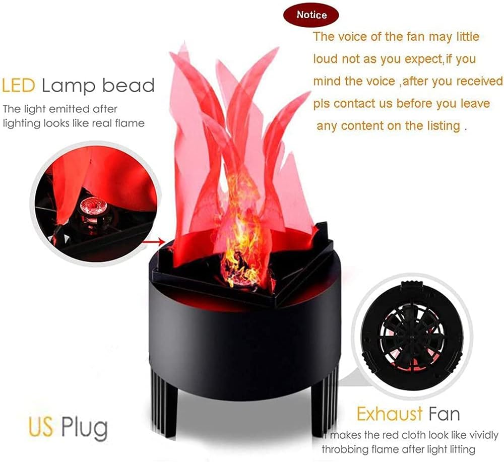 3D Fake Fire Flames Lamp, Artificial Flame Campfire Realistic Stage Light LED Table Lamp for Halloween Night Light Club Decor, Black