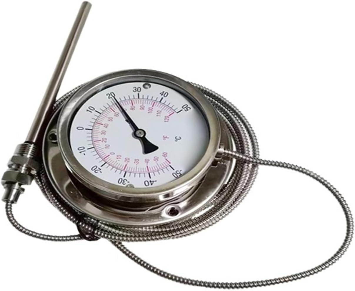 Arionyx All Stainless Steel Pressure Type Capillary Thermometer, -50~50°C Temperature Gauge, 100mm Dial, G1/2 Thread
