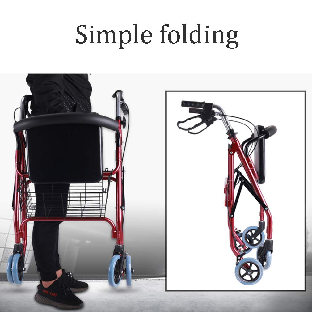 Chodzik Rollator, pomoce do chodzenia 4 koła składane, chodzik chodzik z podwójnym układem hamulcowym, chodzik medyczny z koszem Interesting