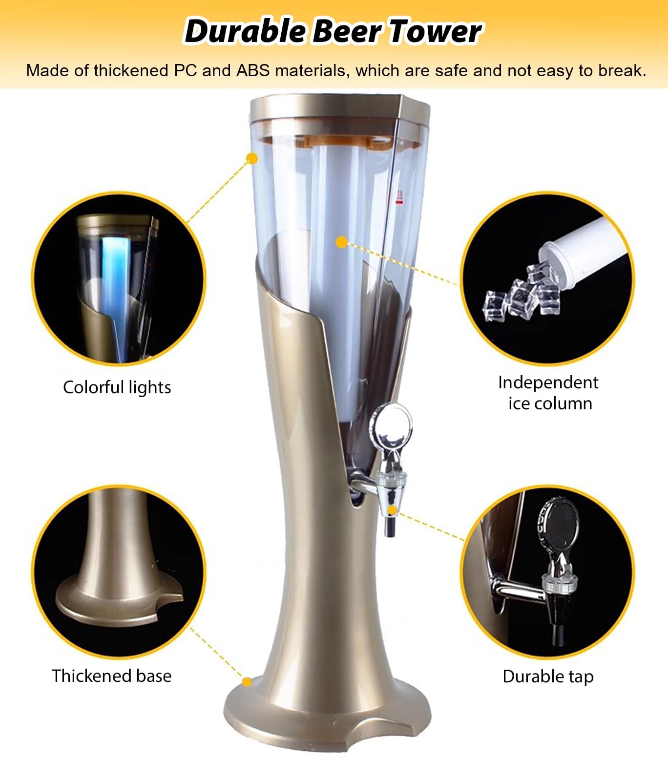 Spillatore Birra Distributore di Bevande in Plastica con Ghiaccio e Rubinetto, Distributore Portatile Mimosa Tower, Torre per Birra Giraffa, Distributore di Bevande Miste(3 L)