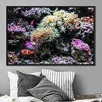 Framed Canvas Wall Art Deep Under Group Jellyfish Marine Life Multicolor Photography Realism Tropical Ultra Whimsical - 16x24 inches