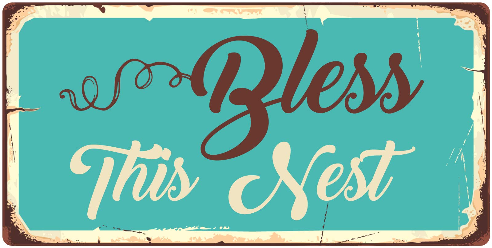 StickerPirate 833HS Bless This Nest 5"x10" Aluminum Hanging Novelty Sign