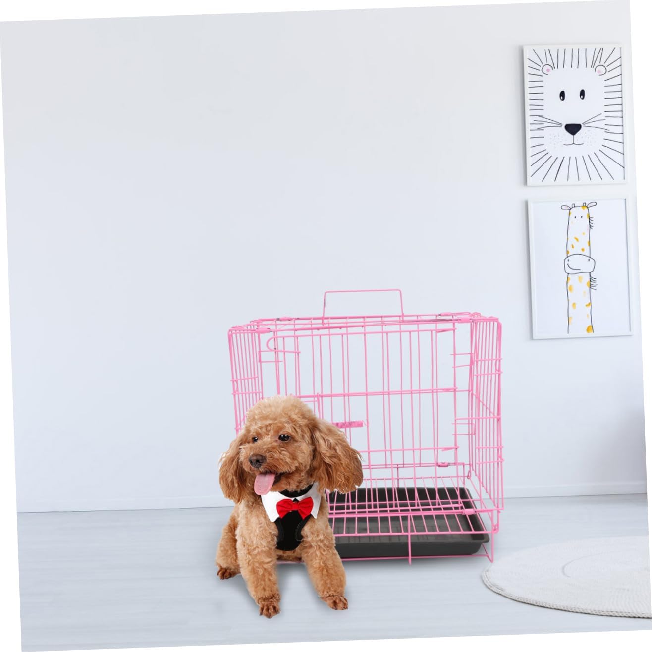 VICASKY Folding Dog Cage Small Medium Pet Crate Pink Iron Portable Kennel for Poodles Cats Rabbits with Breathable Design Easy Carry Pet House