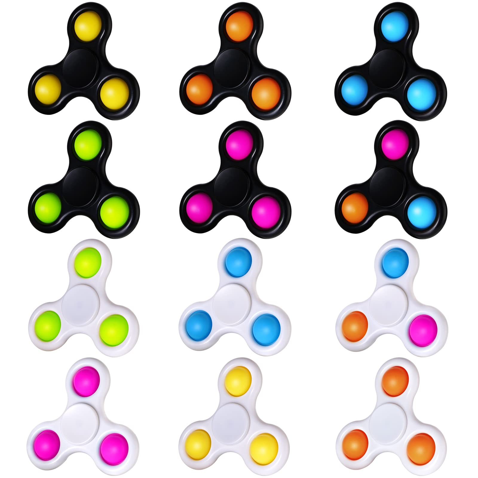 Sauyoza Press Bubble 2 in 1 Fidget Spinners Sensory Toy Set for Stress Relief - Pack of 12