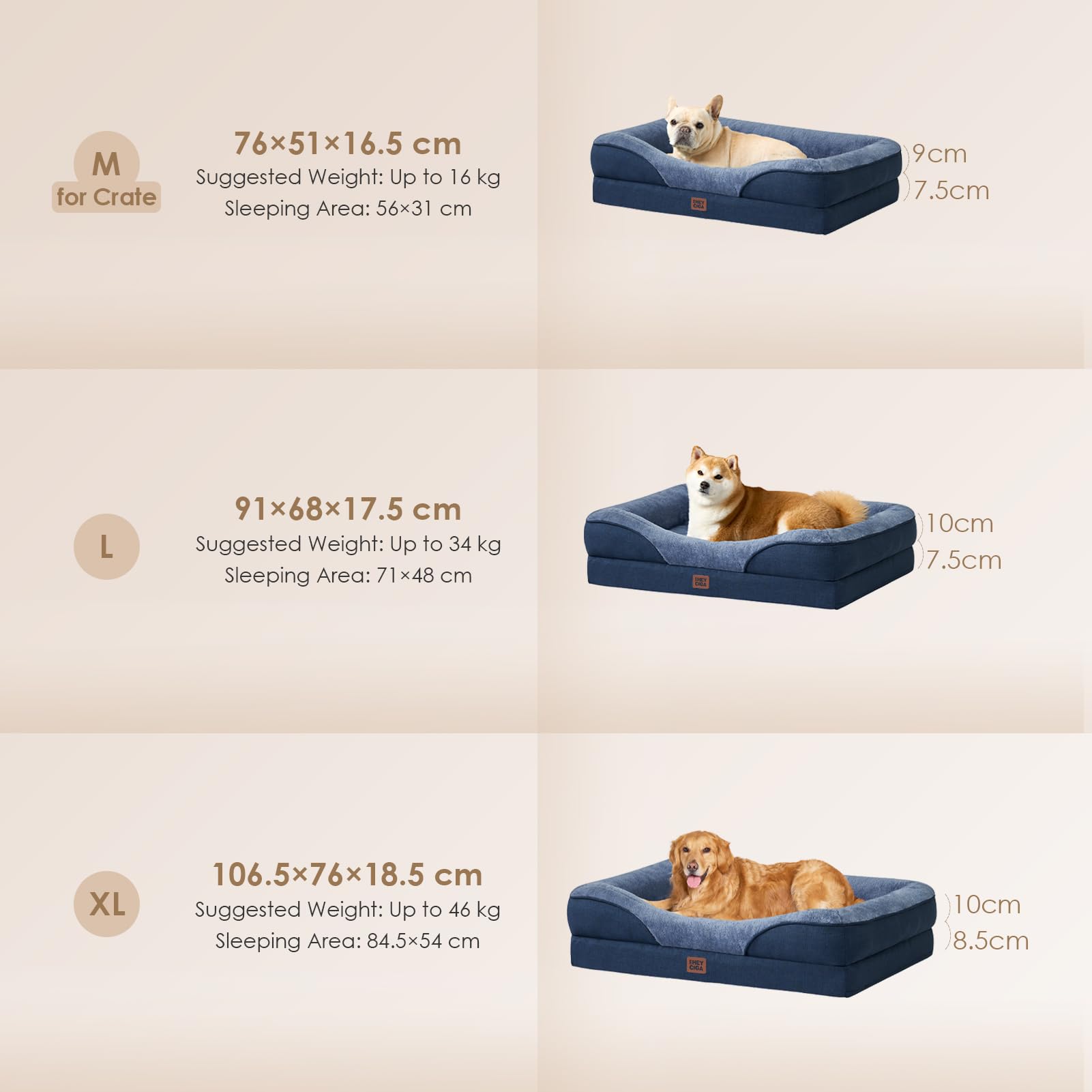 EHEYCIGA Memory Foam Cuccia Cane Interno Taglia Grande, Impermeabile Divano per Cani Sfoderabile e Lavabile, Letto per Cani con 4 Bordi Rialzati, Blu Scuro, 106.5x76x18.5cm