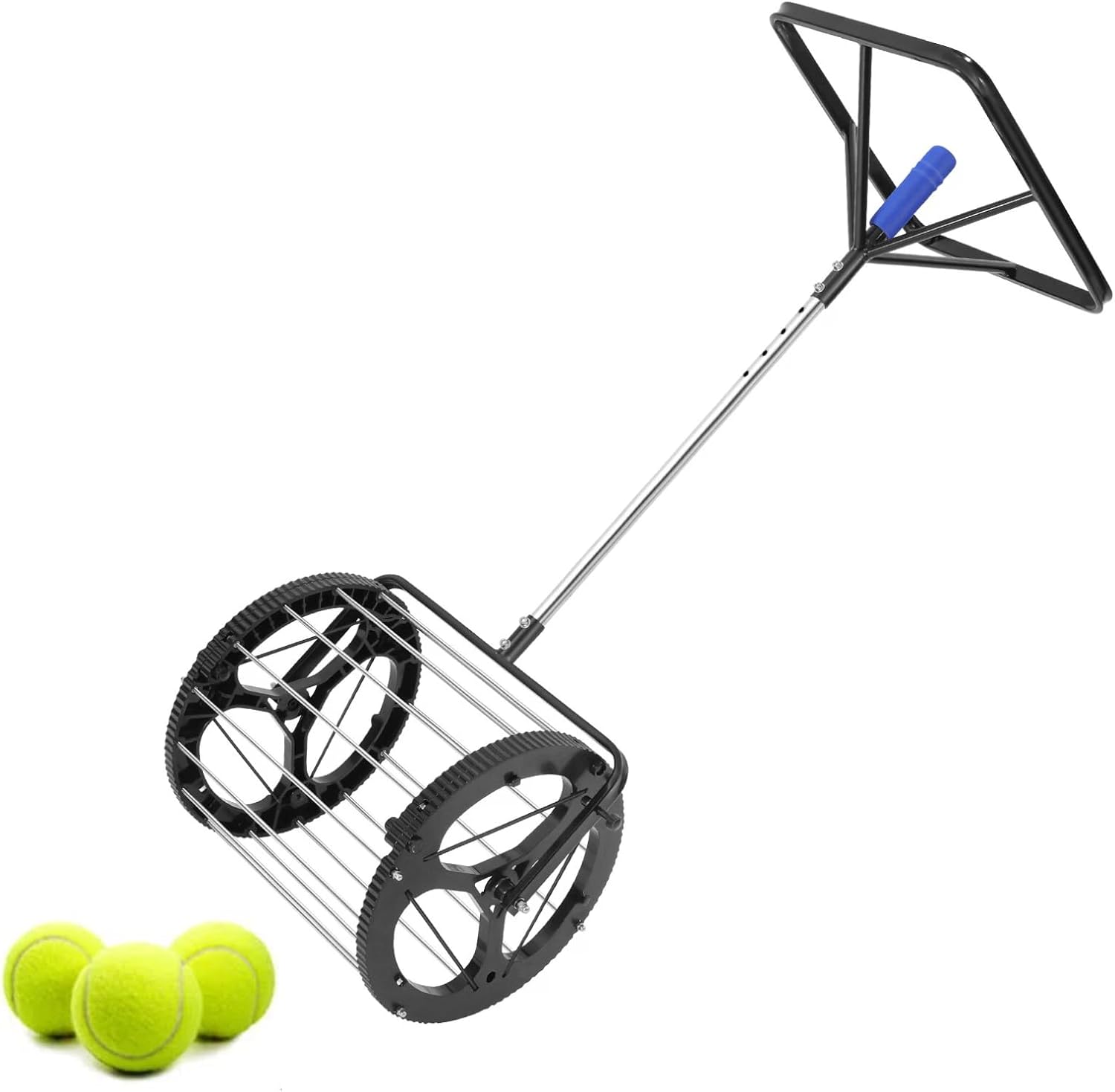 55 Balls Large Capacity Tennis Ball Hopper, 2 in 1 Tennis Ball Collector w/Openable Lid, Automatic Training Ball Picker for Tennis Coaches and Players.
