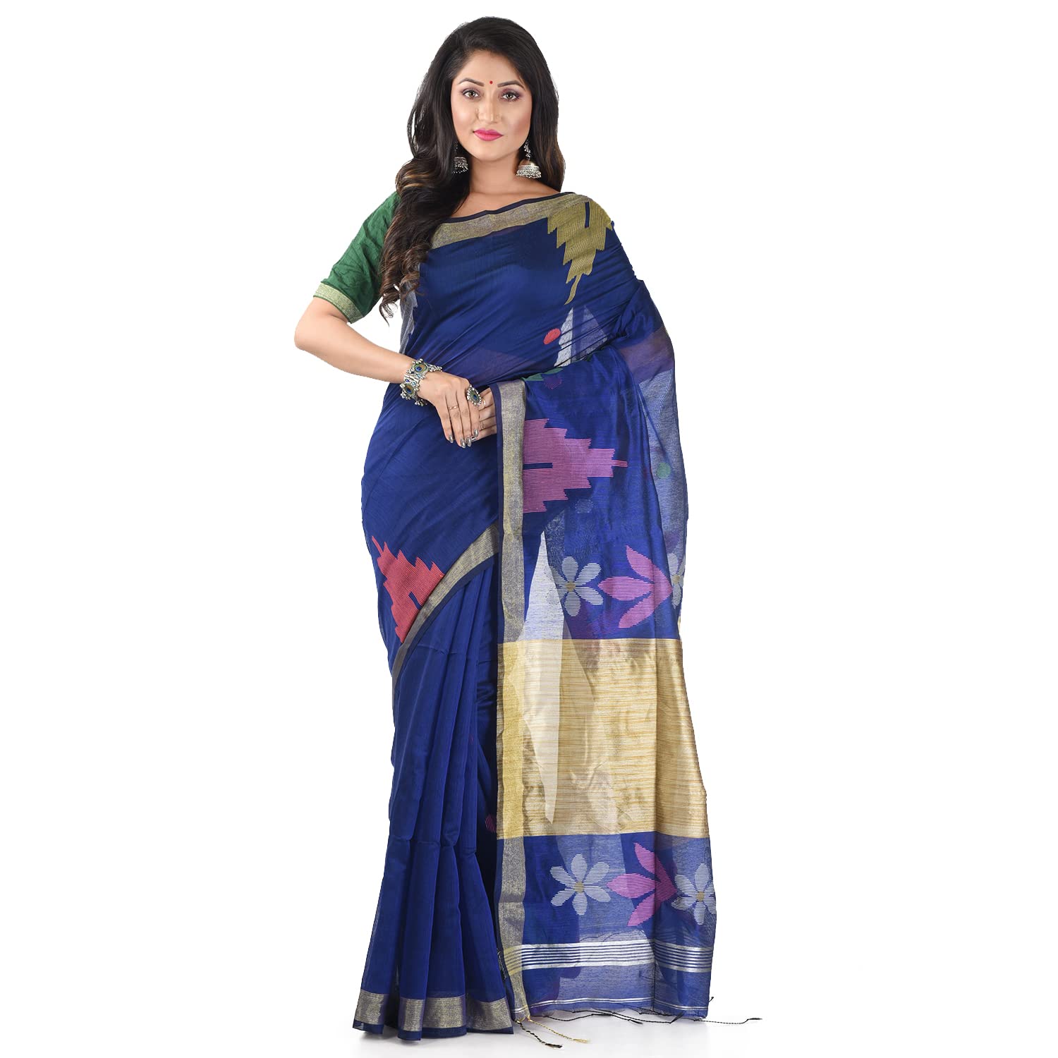 CHHANDA HANDLOOM SAREESWomen's Cotton Silk Saree In Bengali Soft Silk Jamdani Style For Elegance & Comfort throughout the Day-(With Blouse Piece)