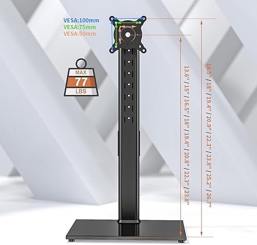 Miniatura 6 de Soporte de monitor individual independiente de 27-43 pulgadas, brazo de monitor de pantalla curvada, base de vidrio templado, inclinación de