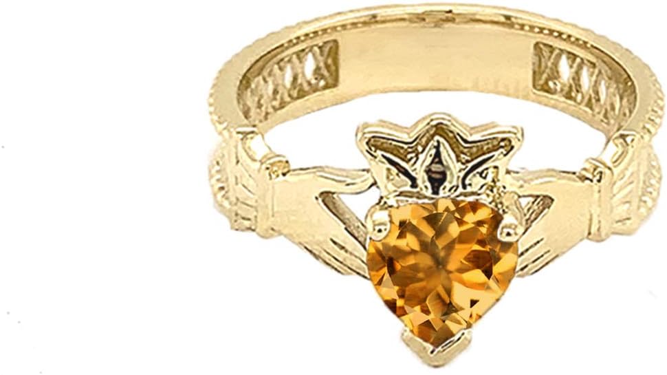 Certified 10k Yellow Gold Personalized Birthstone Cubic Zirconia Celtic Claddagh Proposal Ring