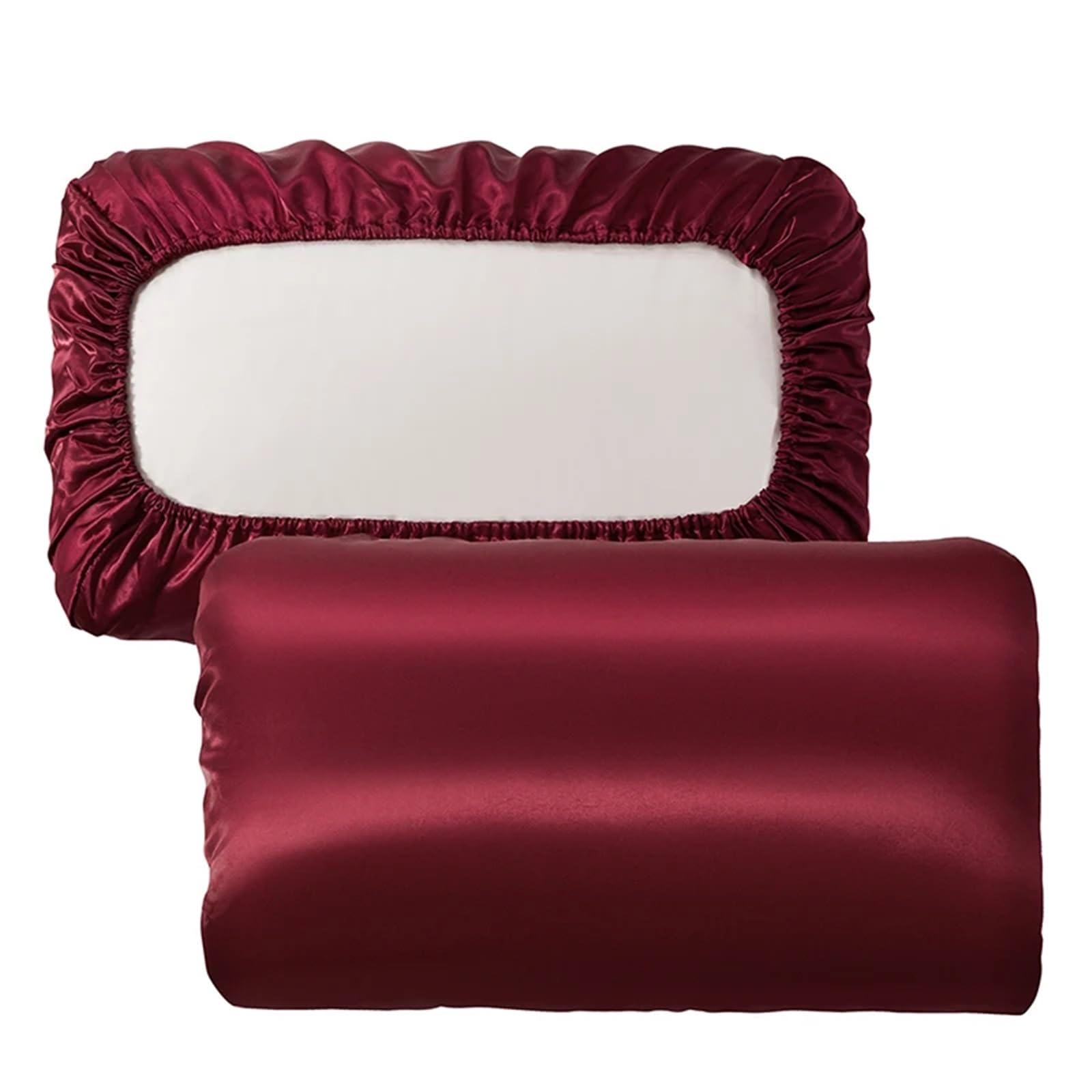LYXYGMV Silk Pillow Cover Solid Comfortable Smooth Satin Pillowcase for Bedrooms(Wine red,51x102cm(20x40in) 2pc)