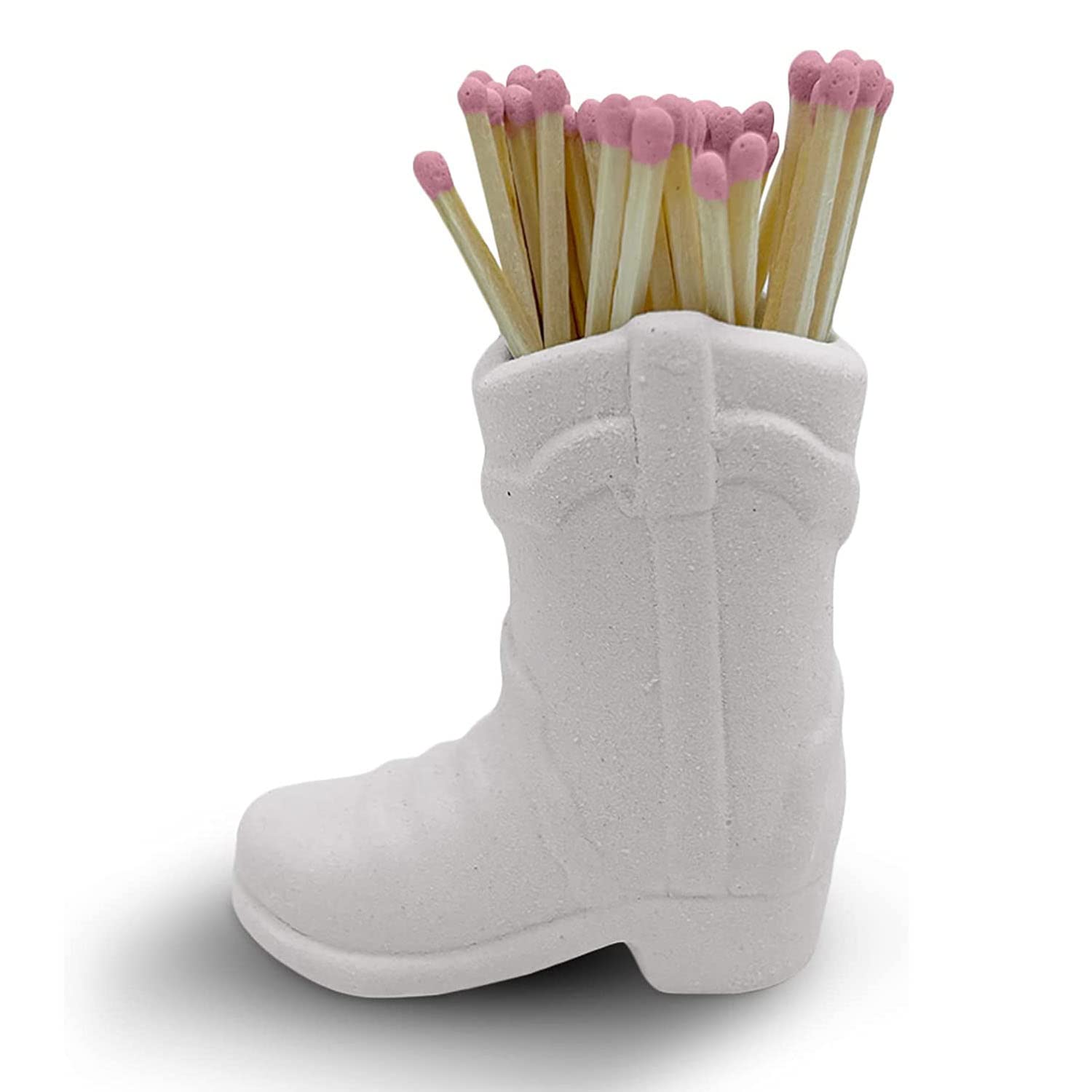 REVHQ Cowboy Handmade Match Holder, Ceramic Match Box for All Matches, Cute Home Decor Match Jar for Candle, Matchstick Holder for Kitchen and Bathroom, Match Sticks NOT Included (White)