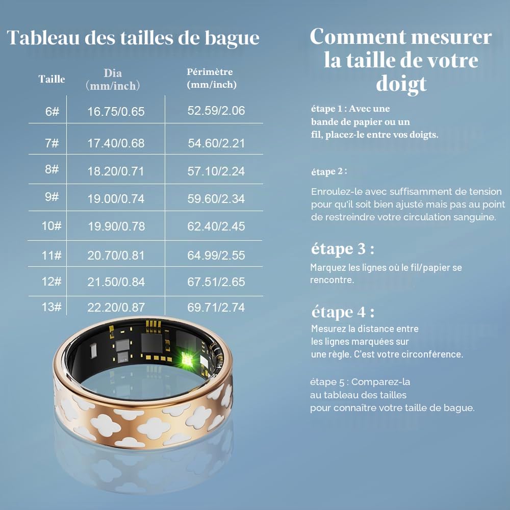 Bague Connectée Élégante pour Femme & Homme, Smart Ring Traqueur de Santé avec Fréquence Cardiaque, Oxygène Sanguin, Sommeil, Podomètre, 10ATM Étanche, Compatible iOS/Android, Fitness Ring (7)