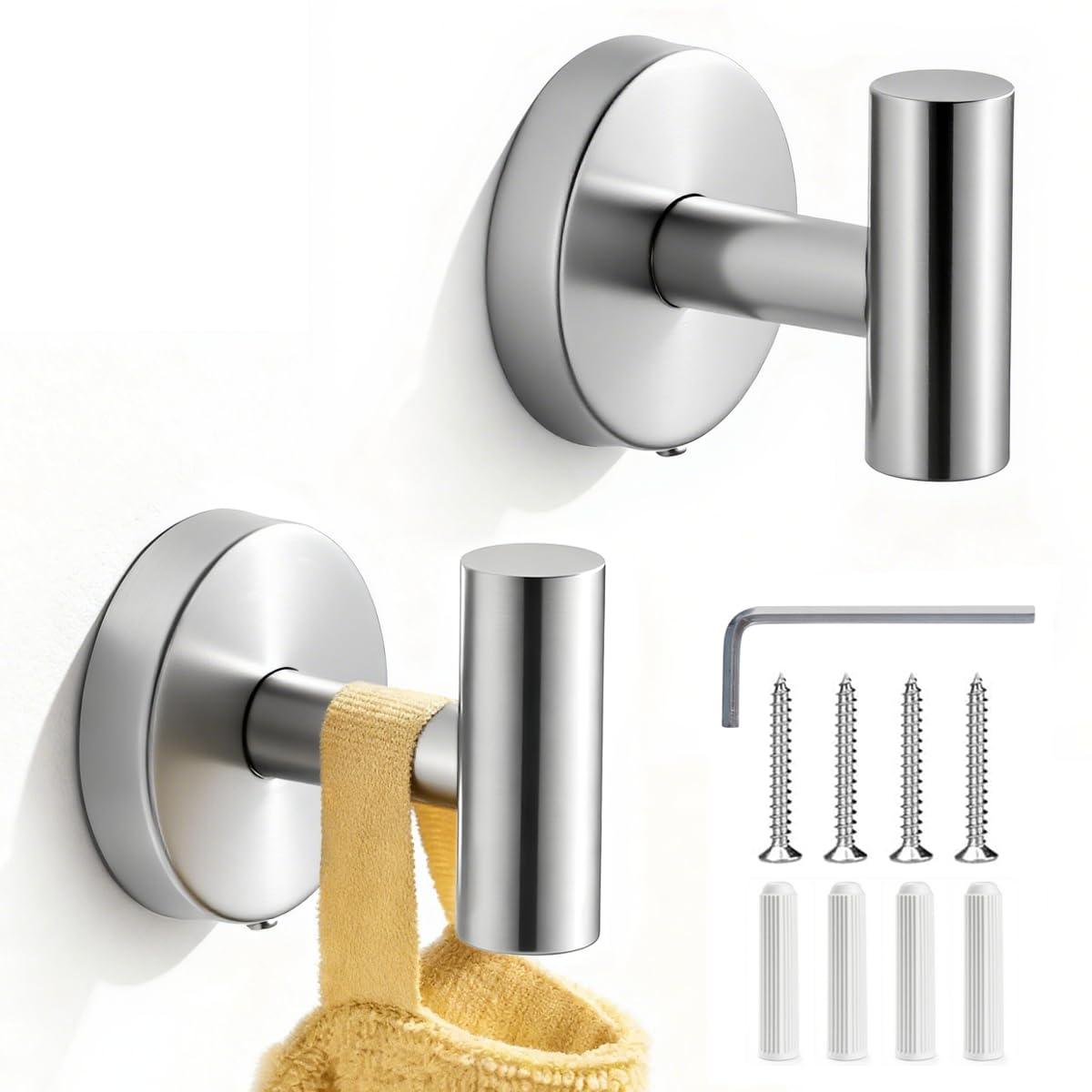 Drenky Colgadores Cuelga Toallas Plata 2 Piezas Gancho Toalla Baño Acero Inoxidable 304 Para Toallas, Abrigos, Batas Y Ropa, Gancho Toalla Para Cocina Y Baño