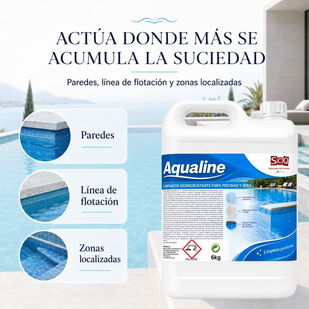Limpiador Desincrustante Piscinas 5L – Elimina Cal, Óxido y Manchas de Cobre | Línea de Flotación, Paredes y Suelo | Apto Liner, Gresite y Fibra | Piscinas y Spas | Fórmula Concentrada