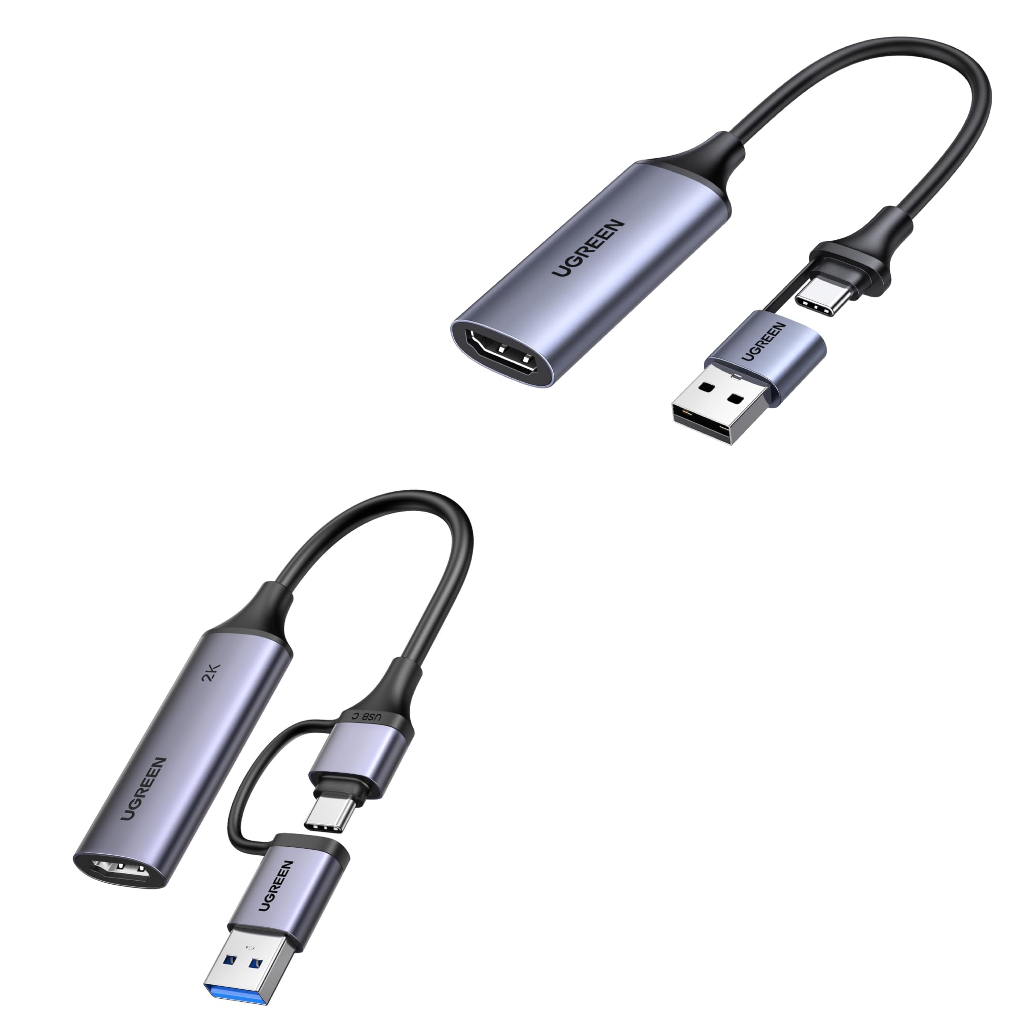UGREEN Full HD 1080P Capture Card 4K HDMI to USB 2.0 Bundle with 2K@30Hz Video Capture Card HDMI to USB 3.0 A and USB C 4K Input