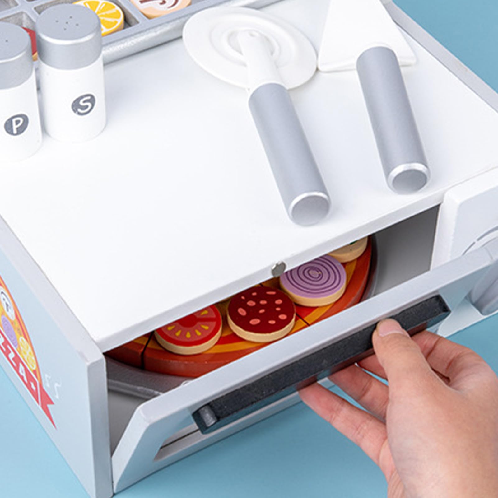 Set di Giocattoli Pizza in Legno per Bambini Attività Educativa di | Alimenti Finti per Cucina dei Bambini Per Bambini e Bambine 3 Anni Ideale per Feste di