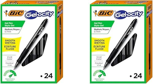 BIC Gel-ocity Original Bolígrafo de gel retráctil, punta mediana (0.028 in), negro, 15 unidades, Negro Paquete de 2