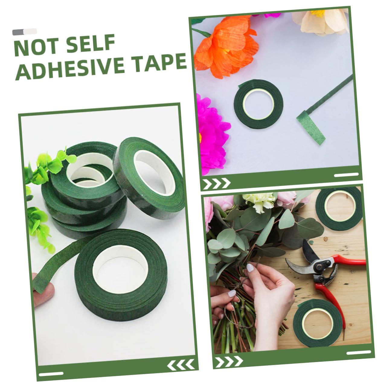 Gadpiparty 12 Rolls of Green Floral Tape for Flower Arrangements Non-Adhesive Stem Wrapping Tape for Florists DIY Crafts and Bouquets