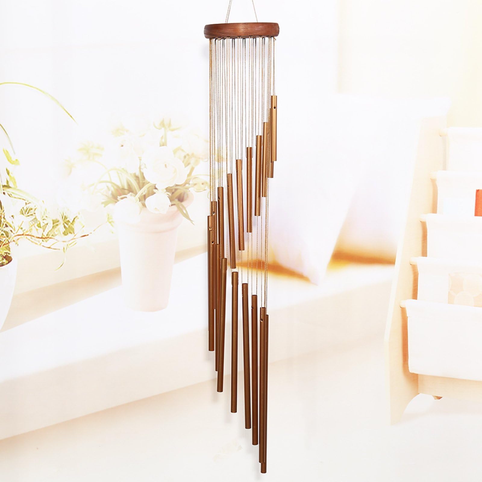 18 Campanelli Eolici in Tubi di Metallo, Decorazione da Esterno, 35" di Lunghezza, Decorazione da Appendere per Giardino, Patio, Casa,d'oro