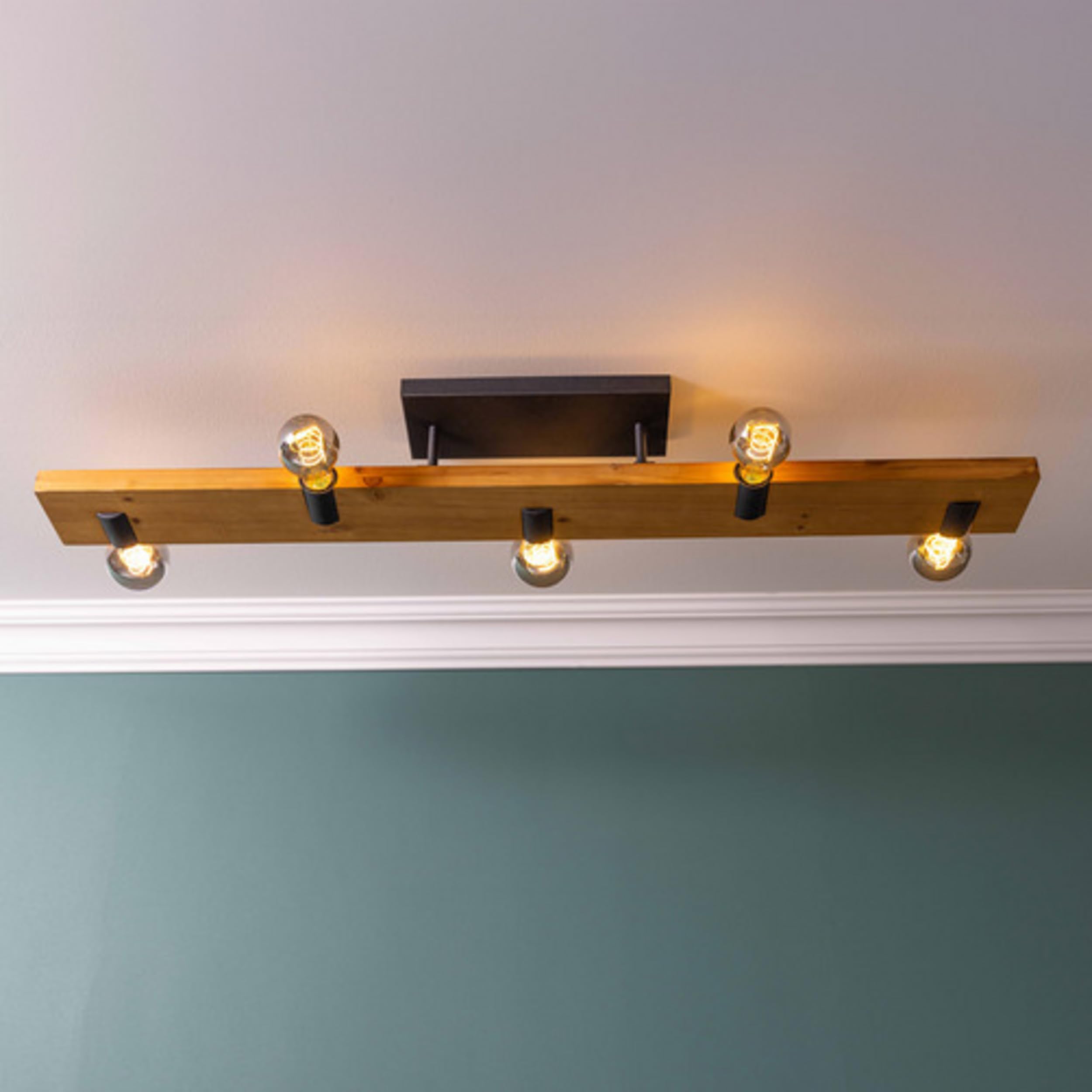 Lightbox Deckenlampe 5-flammig - im Landhausstil - rustikale Holz Deckenleuchte für Wohnzimmer, Schlafzimmer und Flur - exkl. E27 LED