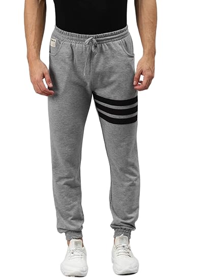 Men's Cotton Blend Thigh Stripe Regular Fit Joggers - Trackpant with Drawstring Elastic Waistband, Lower for Jogging, Gym, Sports & Dailywear