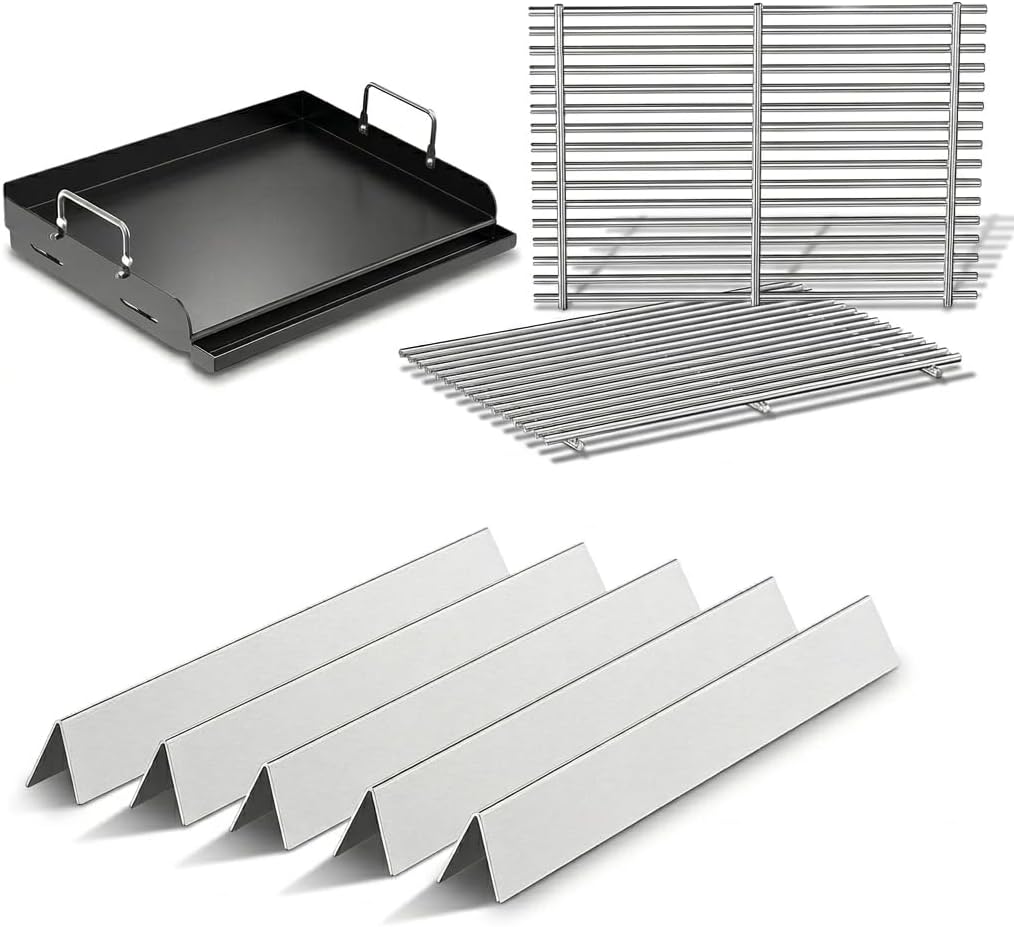 QuliMetal 17.5 Grill Grates, 22.5" Flavorizer Bars Tube Grill Parts for Weber Spirit 300 Series Grills,Nonstick Nanoceramic Griddle Plate
