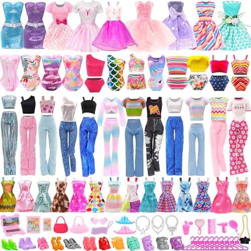 ENOCHT 51 PCS Doll Clothes and Accessories Including Fashion Dresses, Tops and Pants Outfits, Party Dresses, Swimsuits Bikini 38 PCS Shoes Hangers and Other Accessories for 11.5 inch Dolls