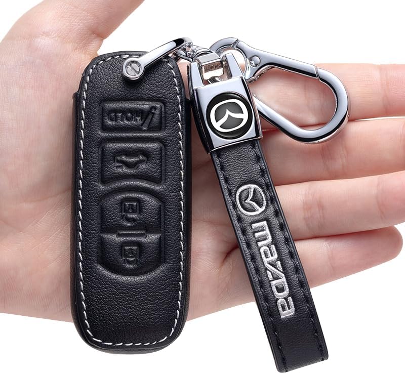Funda de piel auténtica para llave de automóvil para Mazda 3 6 8 Miata MX-5 CX-3 CX-5 CX-5 CX-7 CX-9 Funda para llavero (4 botones), Estuche para