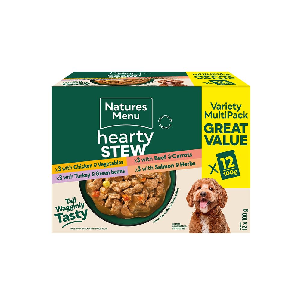 Natures Menu Hearty Stews - Chunks in Gravy Wet Food Pouches for Adult Dogs: Pack Multiflavour 12 x 100g