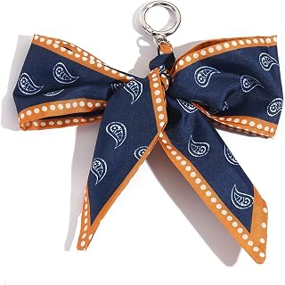 Boho Printed Scarf Bow Keychain, Fashionable Fabric Ribbon Key Ring, Cute Bag Charm Accessory for Women