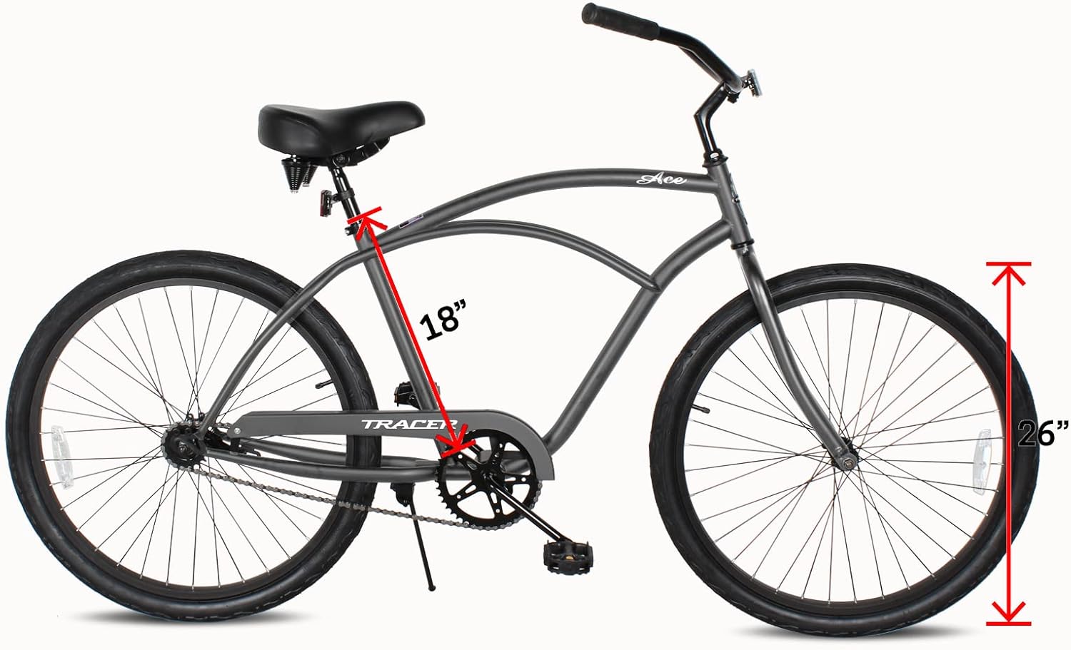 Tracer ACE 26in Single Speed Beach Cruiser Bike with Coaster Brake for Mens and Womens -Multiple Colors