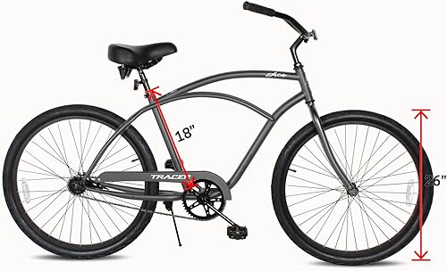 Miniatura 31 de Tracer ACE - Bicicleta crucero de playa de una sola velocidad de 26 pulgadas con freno de posavasos para hombres y mujeres, varios colores verde