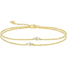 14K Gold Anklets for Women Gold Anklet Ankle Bracelets for Women Double-Layer Design with Cubic Zirconia Paperclip Ankle Bracelet for Womens 119+2 Inches