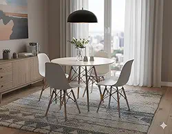 Conjunto de Jantar Mesa Eiffel Branca + 4 Cadeiras Eiffel DKR Brancas - Cozinha, Sala de jantar, Salão de Festas (Mesa 90cm)