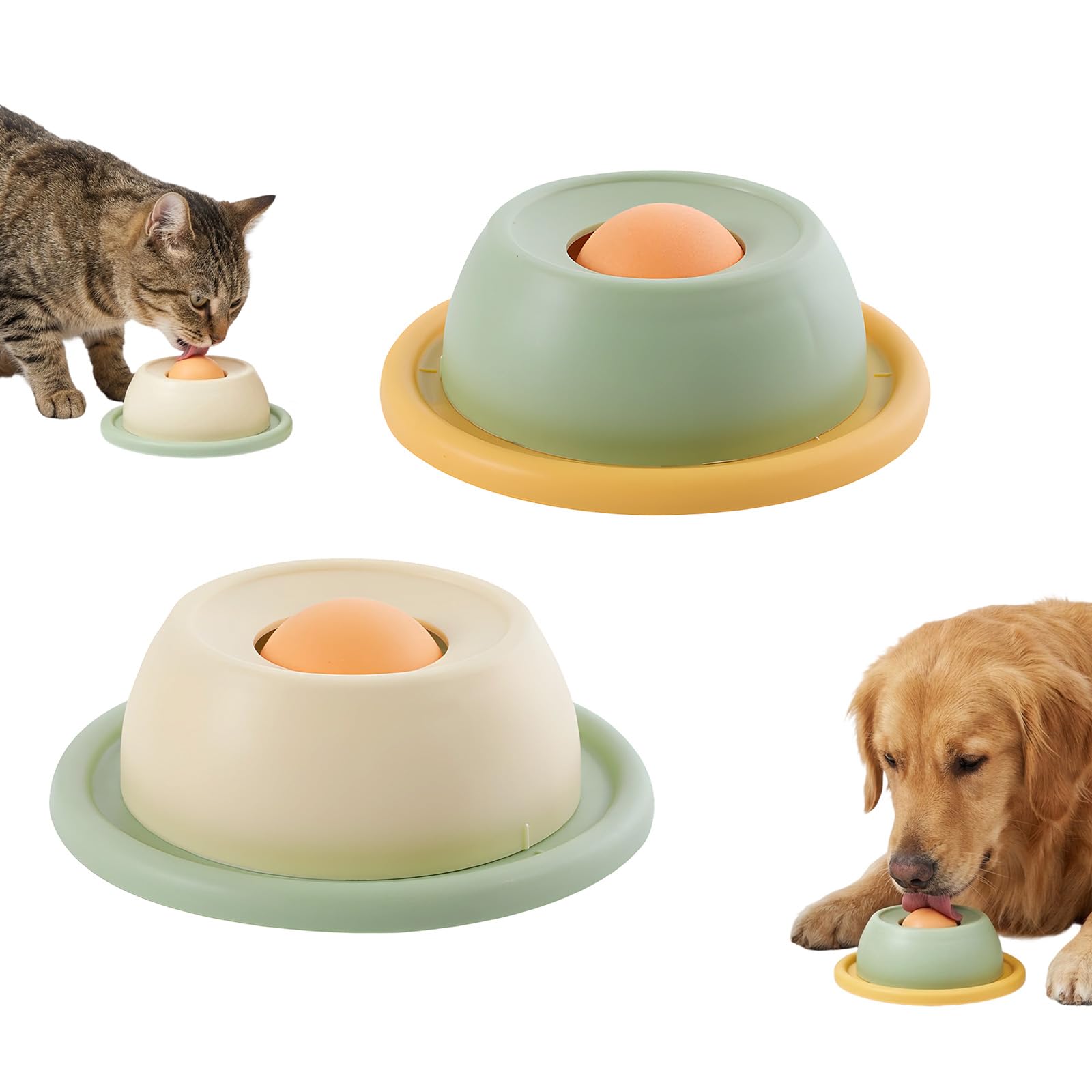 2Pcs Dog Lick Ball, Dog Licking Bowl with Ball, Lick Ball for Dogs, Interactive Pet Toy, Dog Lick Bowl with Ball, Lickibowl, Green and Yellow