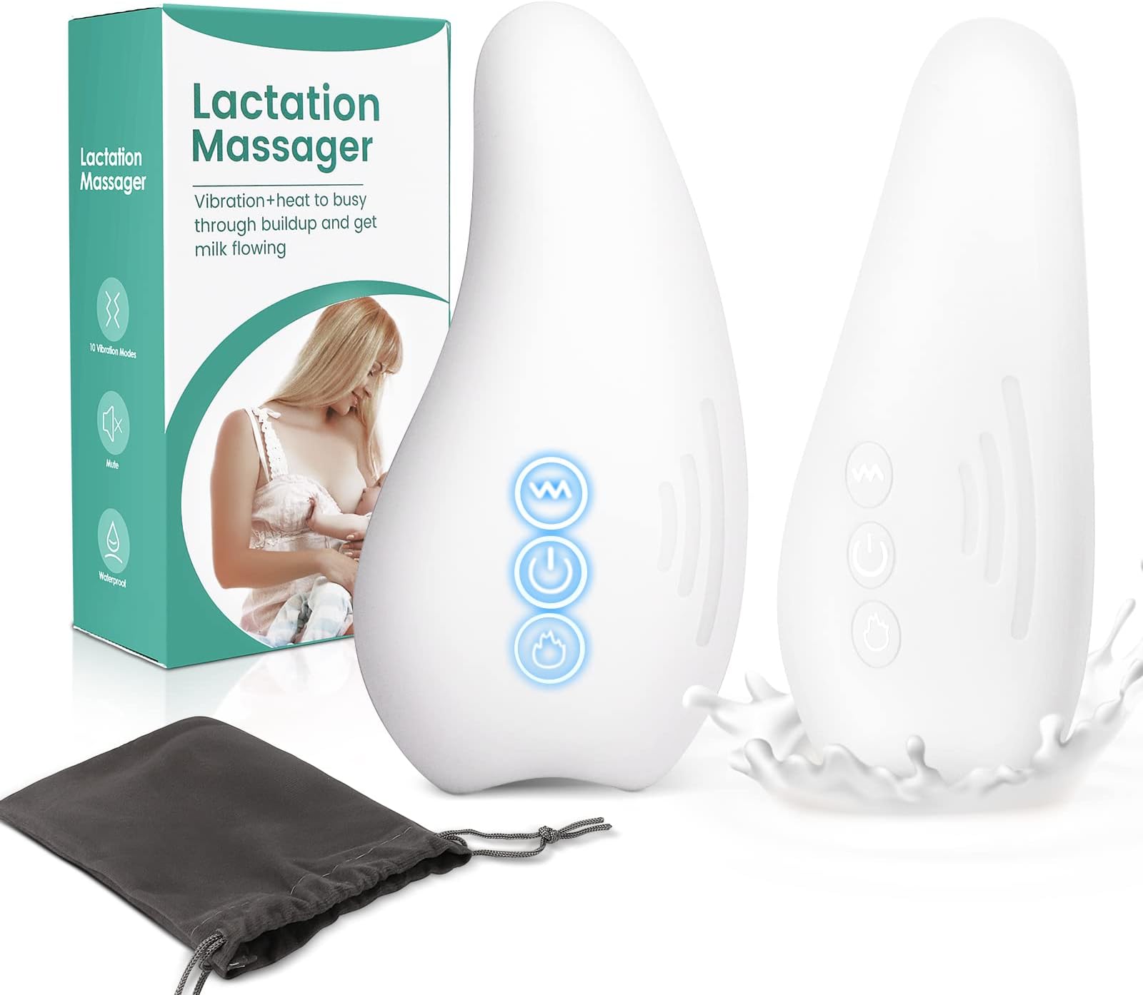 BFVV Warming Lactation Massager, 2 Pack, Heat & Vibration, Postpartum Breastfeeding Essentials for Clogged Ducts, Mastitis, Improved Milk Flow, Engorgement