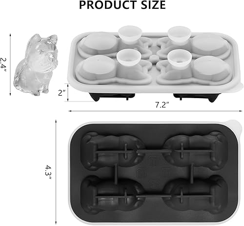Miniatura 3 de Molde para cubitos de hielo de bulldog francés, 4 agujeros, forma divertida, bandeja grande para cubitos de hielo para whisky, cóctel, bourbon,