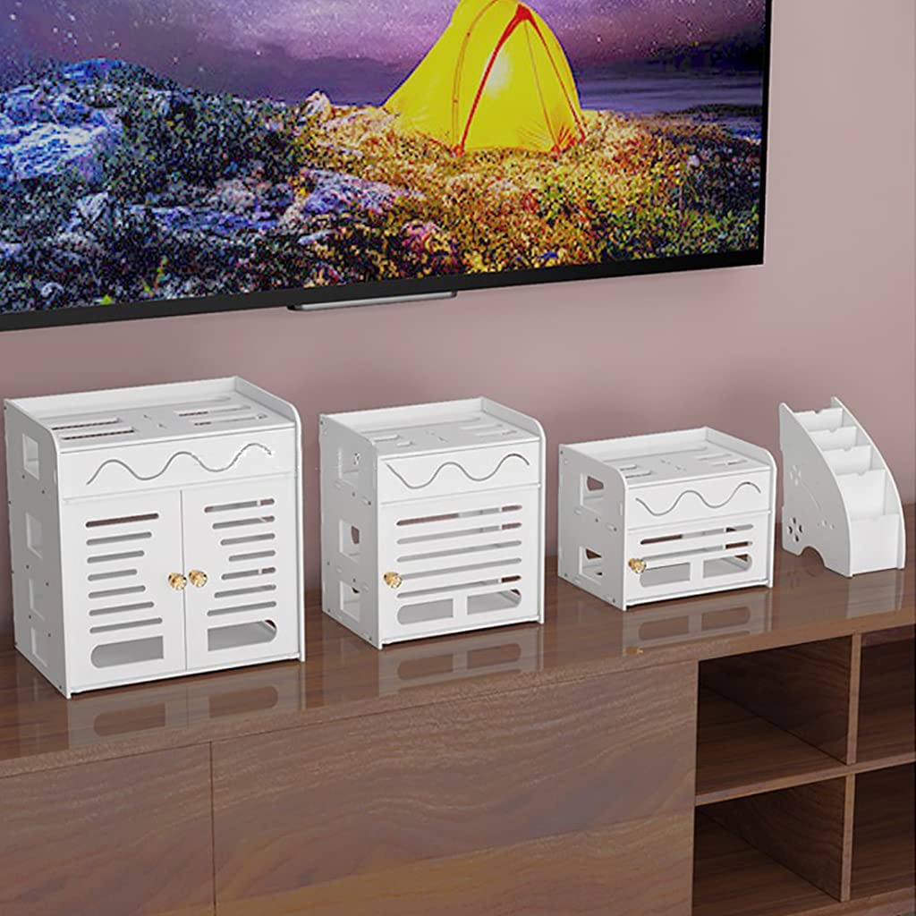 Pudełko do zarządzania kablami PVC Router WiFi Ornizer Set Top Box Rozwiązanie do przechowywania Biały Wiele rozmiarów (24 x 18 x 19 cm) Uporządkuj kable i ulepsz wystrój domu