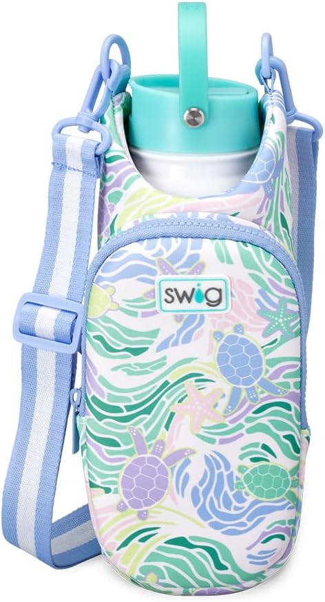 Swig Life Water Bottle Sling Bag, Water Bottle Holder with Adjustable Strap, Bottles Carrier Bag with Zippered Phone Pocket, Holds 36oz Bottles, Bottle Accessories (Blue Lagoon)