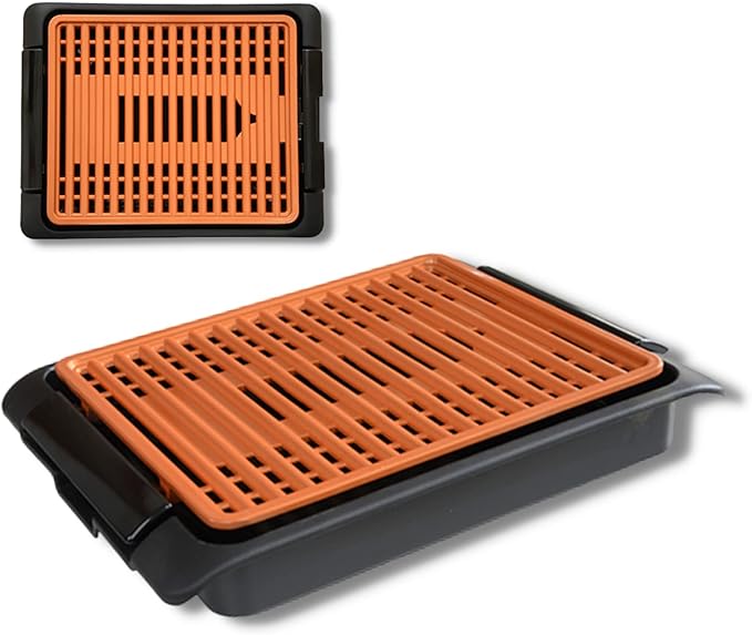 Barbacoa eléctrica STARLYF Smokefree Grill Copper - Sin Humo ni olores, Barbacoa con revestimiento de cobre antiadherente, 1250W, Termostato Ajustable