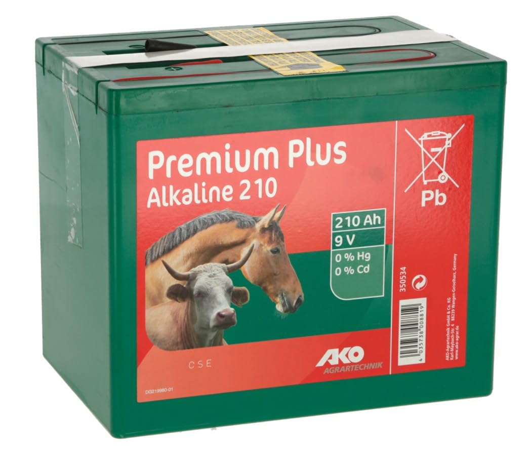 AKO Fencing Batería alcalina 9 V 210 Ah alcalina Fuente de alimentación para cercas de Pasto, Voltaje Constante, Larga Vida útil